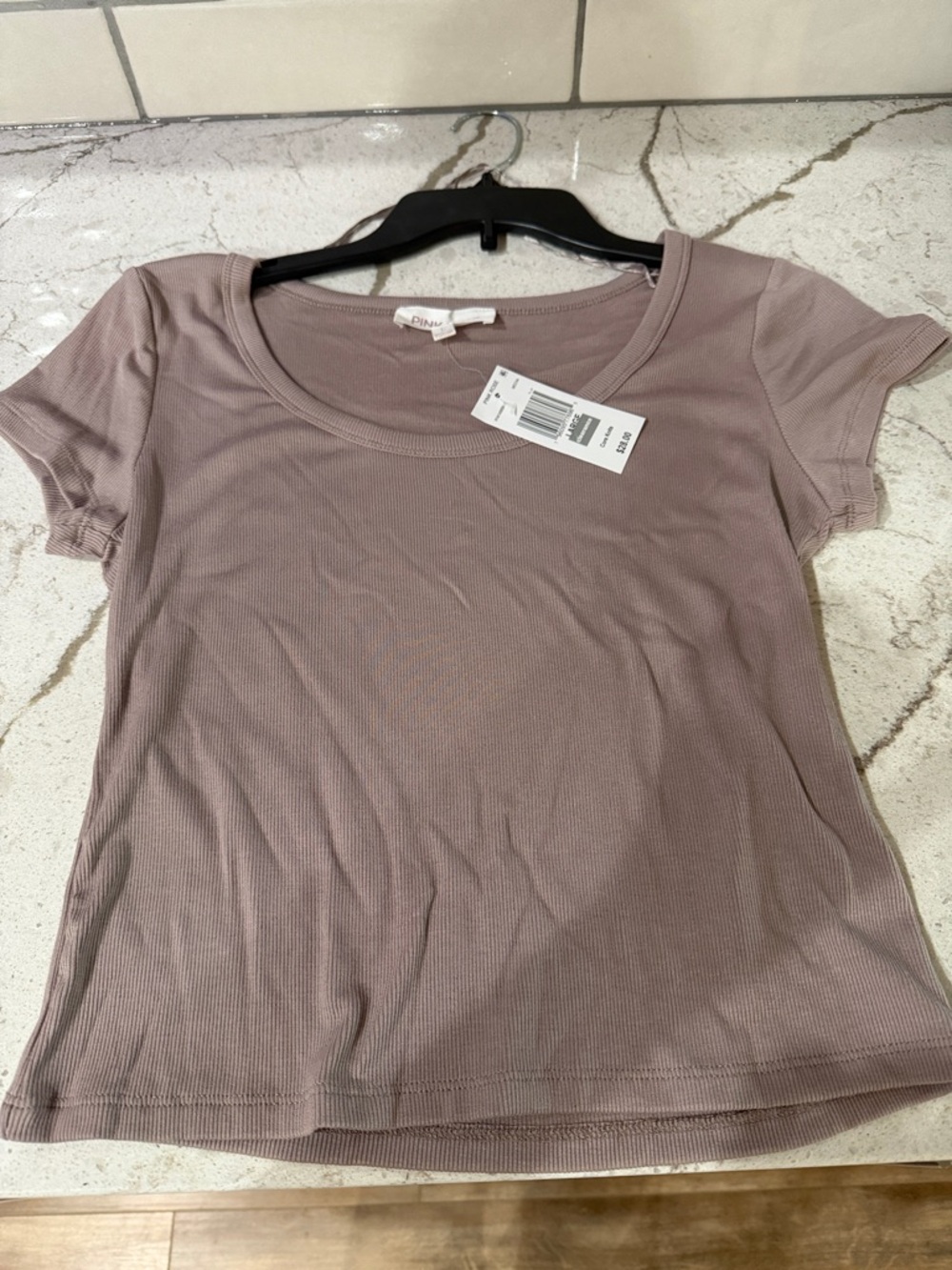 Pink Rose Mauve Ribbed Scoop Neck Short Sleeve Top